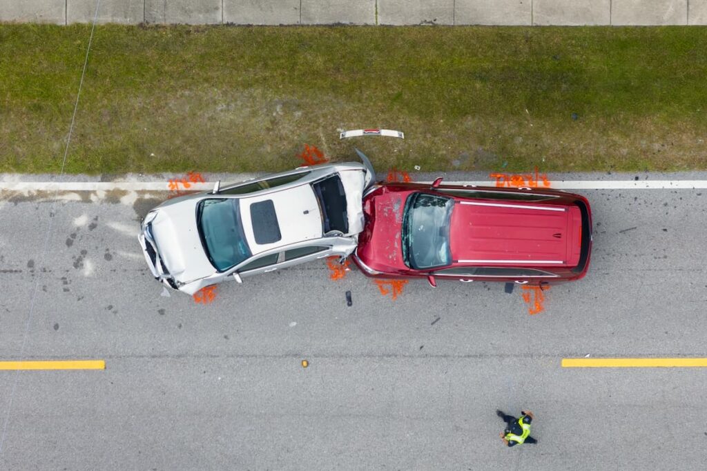 Car crash with two vehicles collided